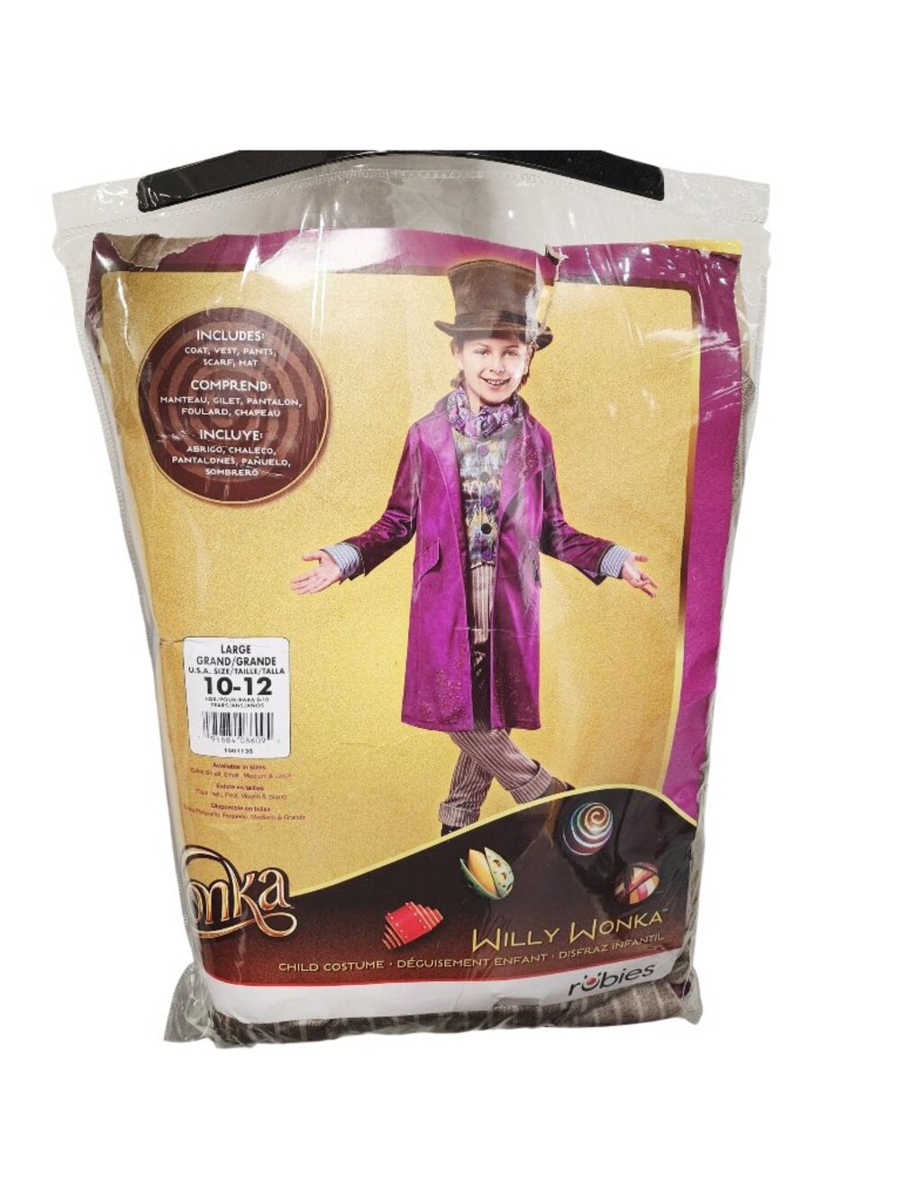 Willy Wonka Child Costume Rubies Large 10-12 Includes Coat Vest Pants Scarf Hat